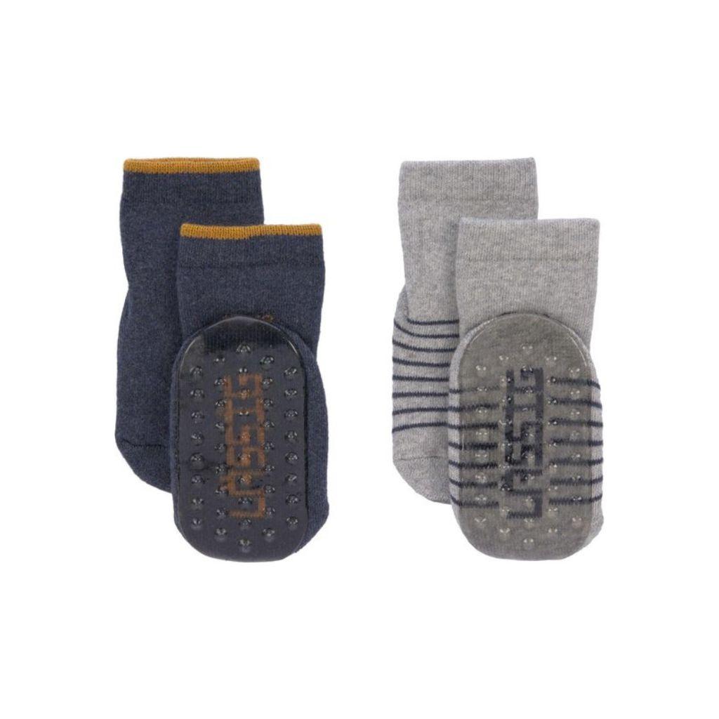 Lässig Paire de chaussettes antidérapantes bleu/gris - 2 pièces