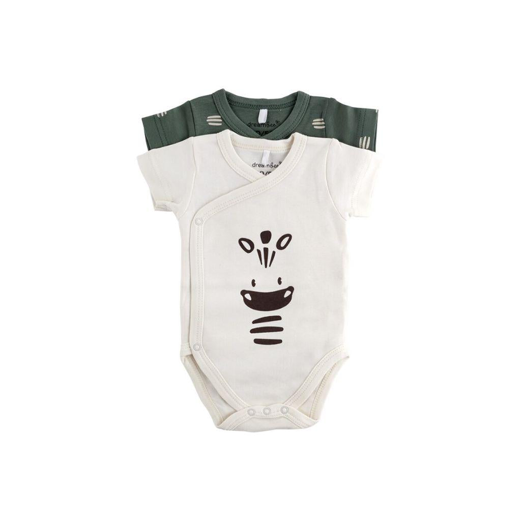 Dreambee Body à manches courtes Flo écru/vert - 2 pièces