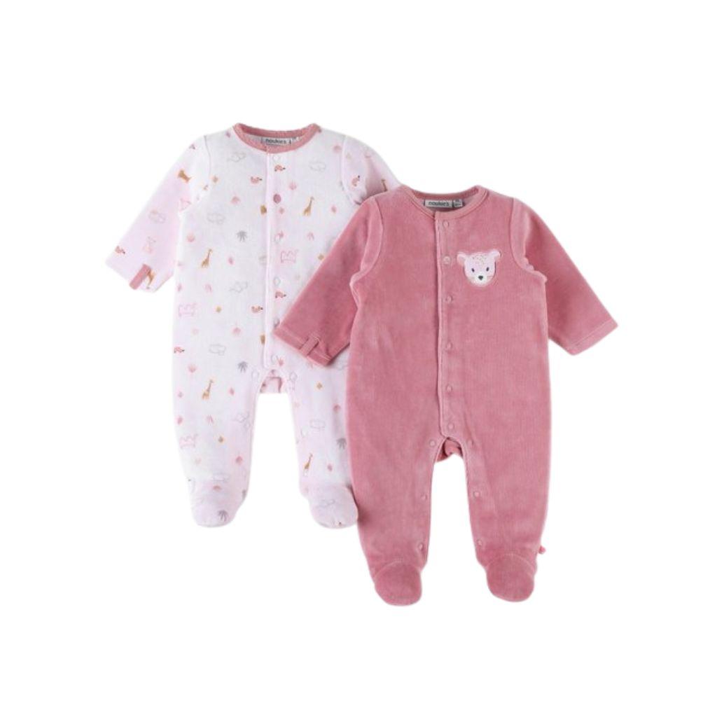 Noukies Pyjama Little Jungle velours 3M pink - 2 stuks