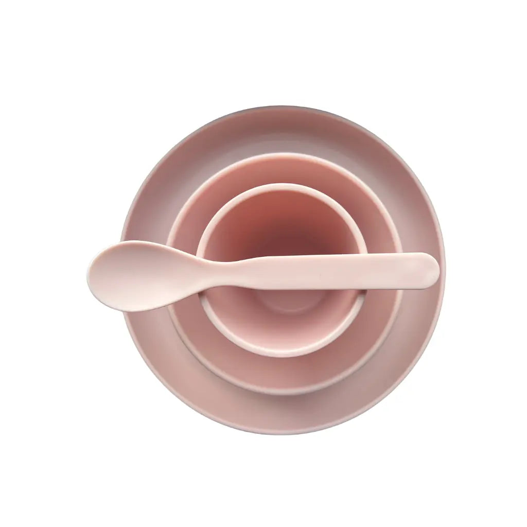 Dreambee Essentials Giftset bord, kommetje, beker en lepel roze