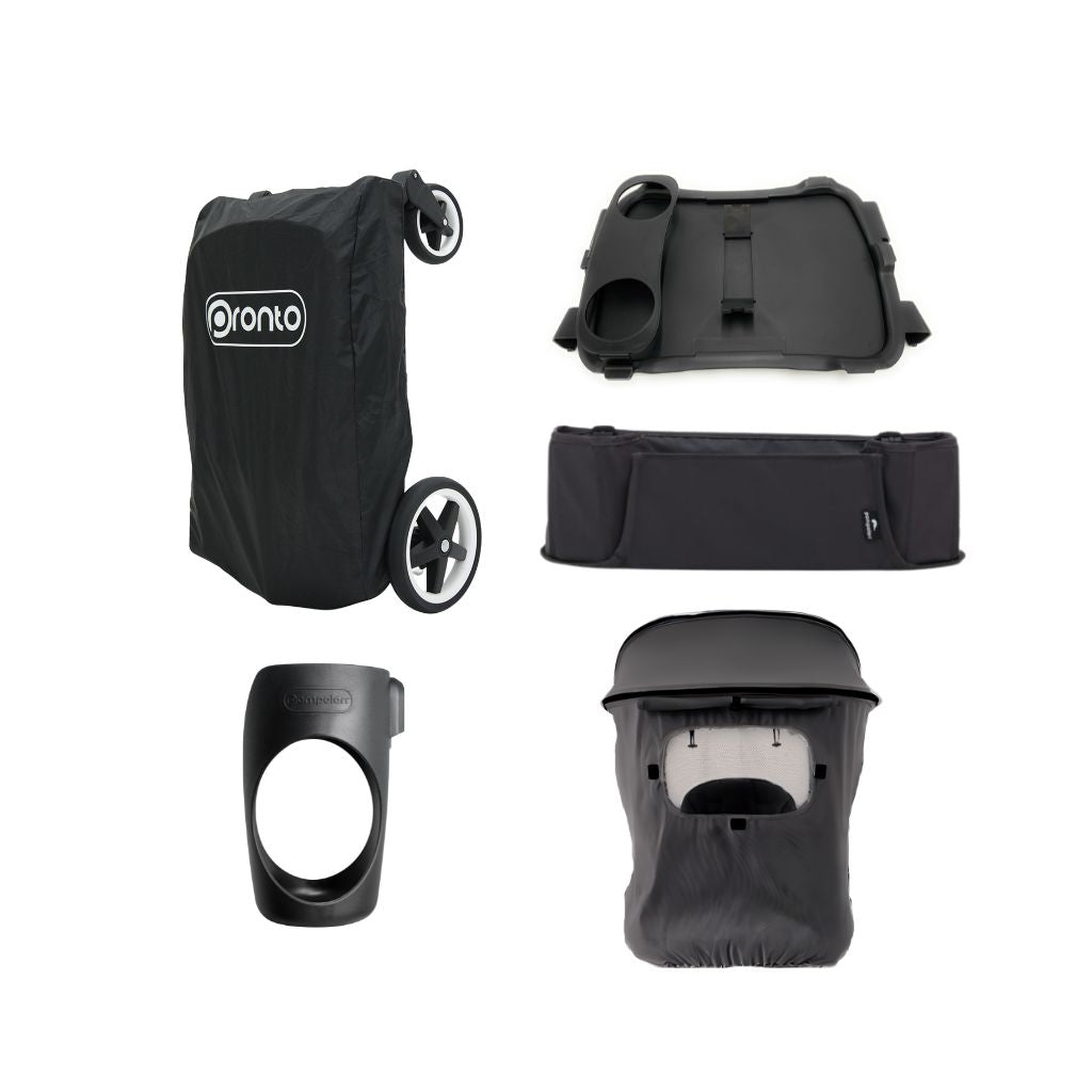 Pronto Stroller + accessoires met bekerhouder + opberghoes space grey