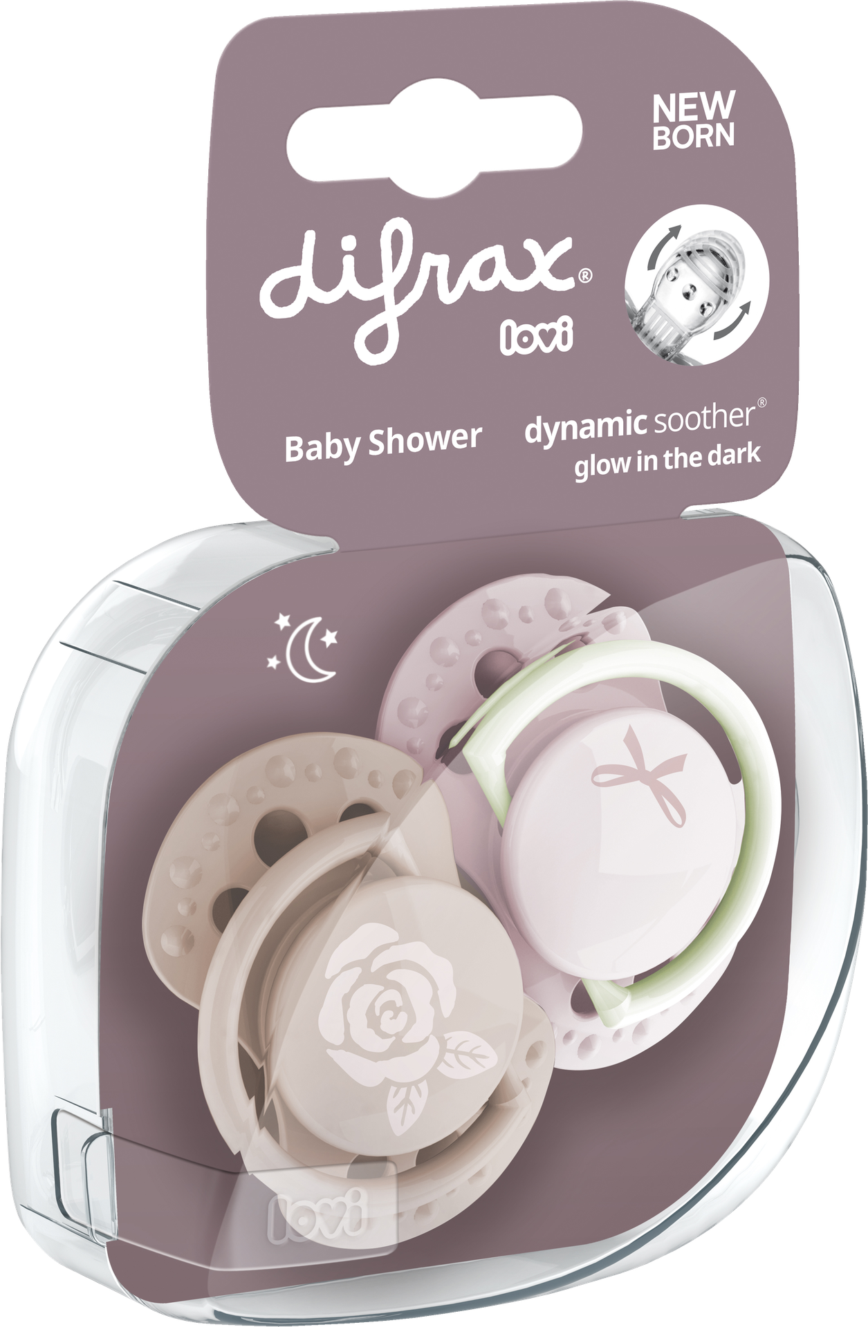 Difrax Sucette + 0 mois LOVI Dynamic Newborn Baby Shower Pink - 2 pièces