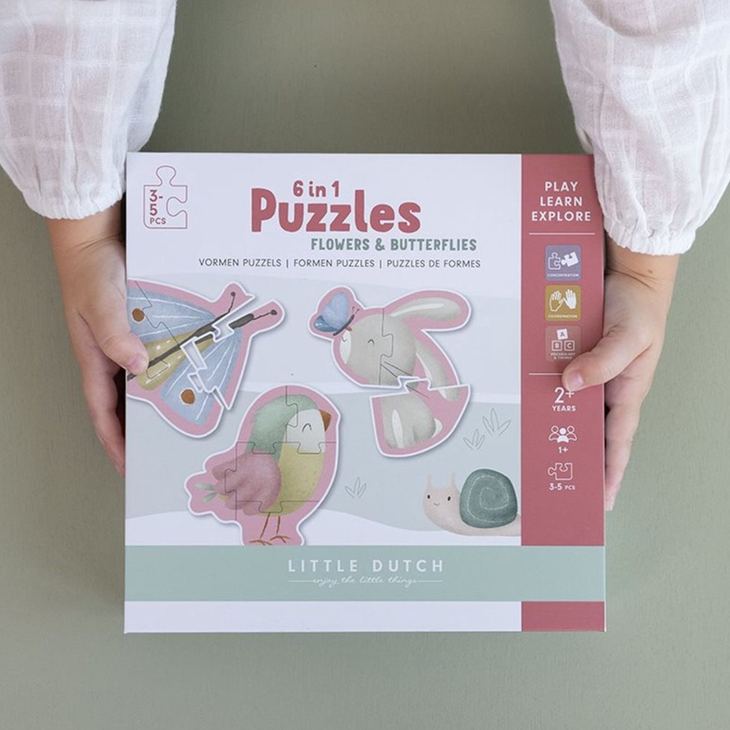 Vormen puzzels, FSC, Flowers & Butterflies, Little Dutch