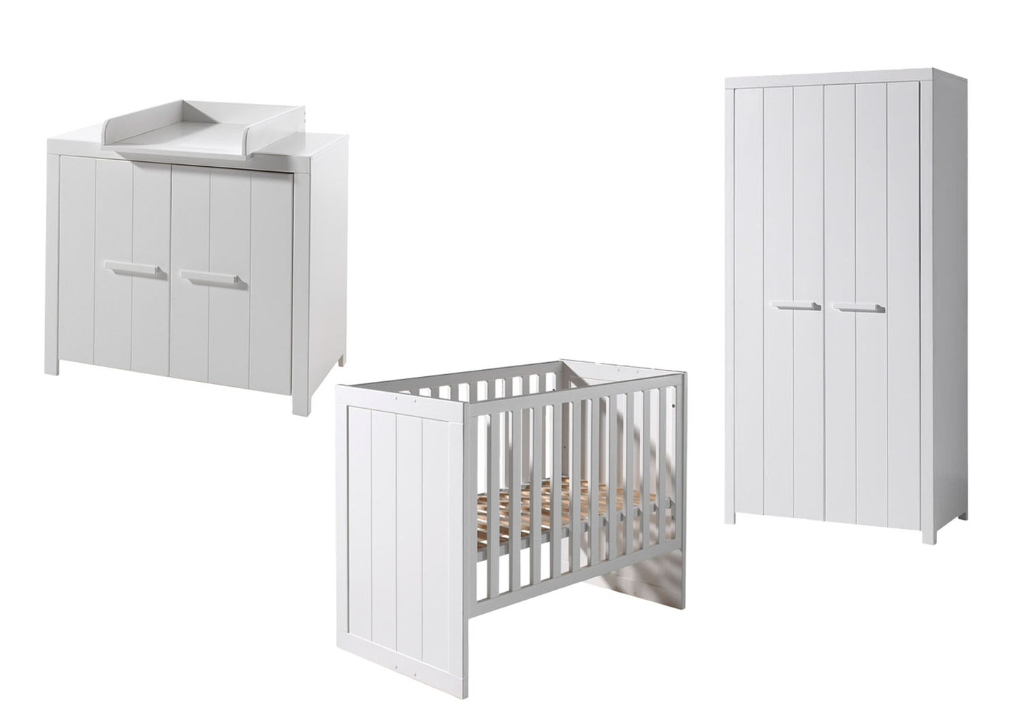 Jaxx 3-delige babykamer (bed + commode + kast met 2 deuren) Erik wit