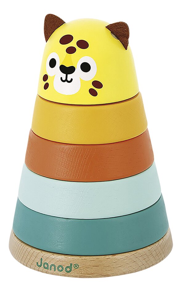 Janod Anneaux en bois à empiler Jaguar Tropik