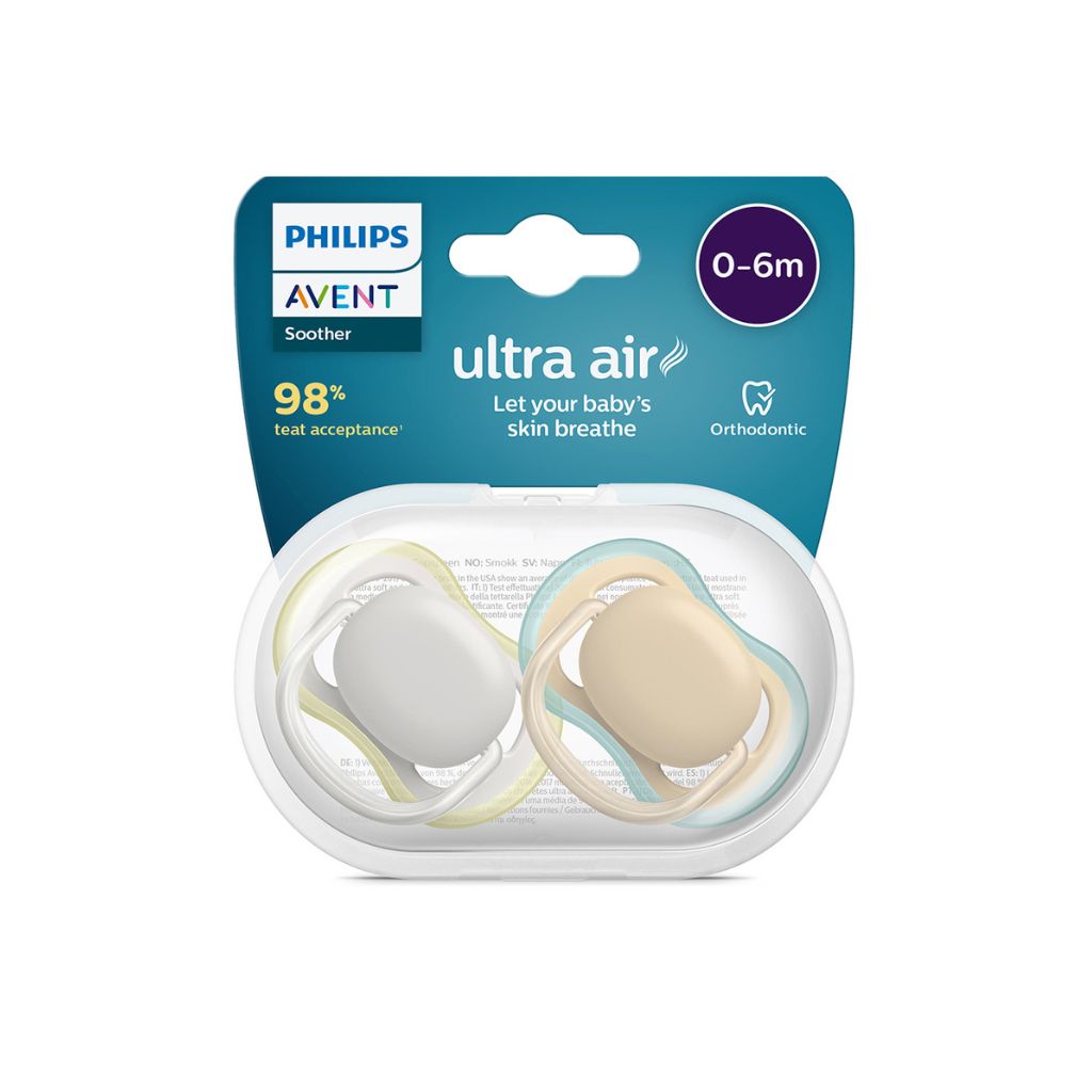 Philips AVENT Fopspeen + 0 maanden Ultra Air groen/grijs - 2 stuks
