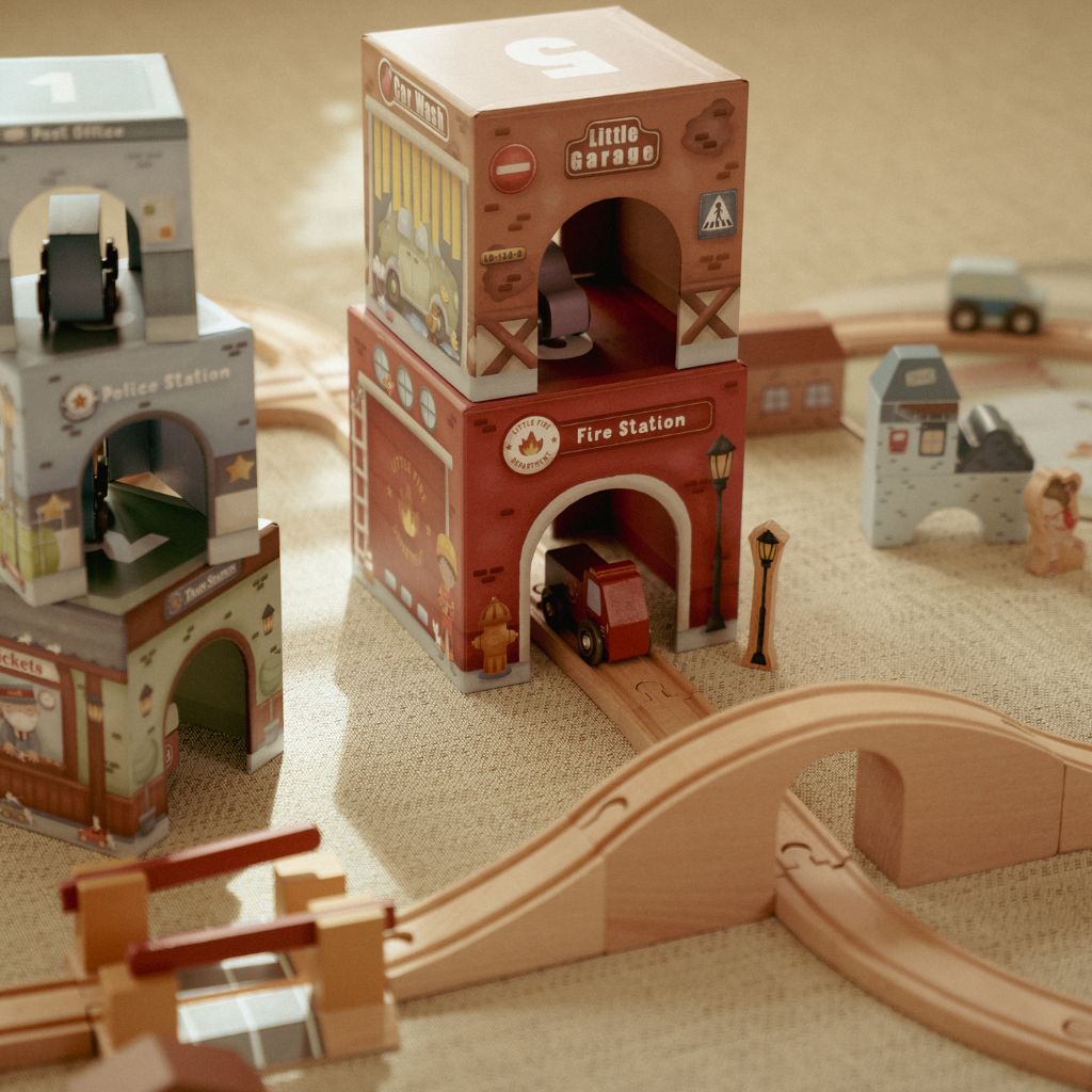 Little Dutch Stapelblokken met houten auto's