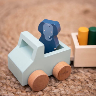 Trixie houten dierenauto met aanhangwagen