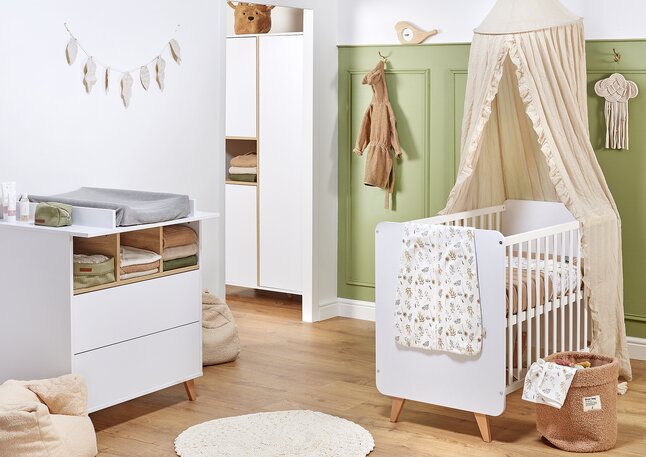 Quax Chambre de bébé 3 pièces (lit + commode + armoire 2 portes) Loft White