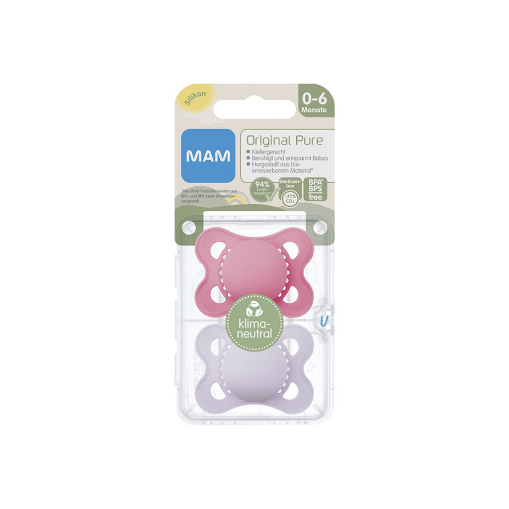 MAM Sucette + 0 mois Original Matt Plain Silicone rose/mauve - 2 pièces