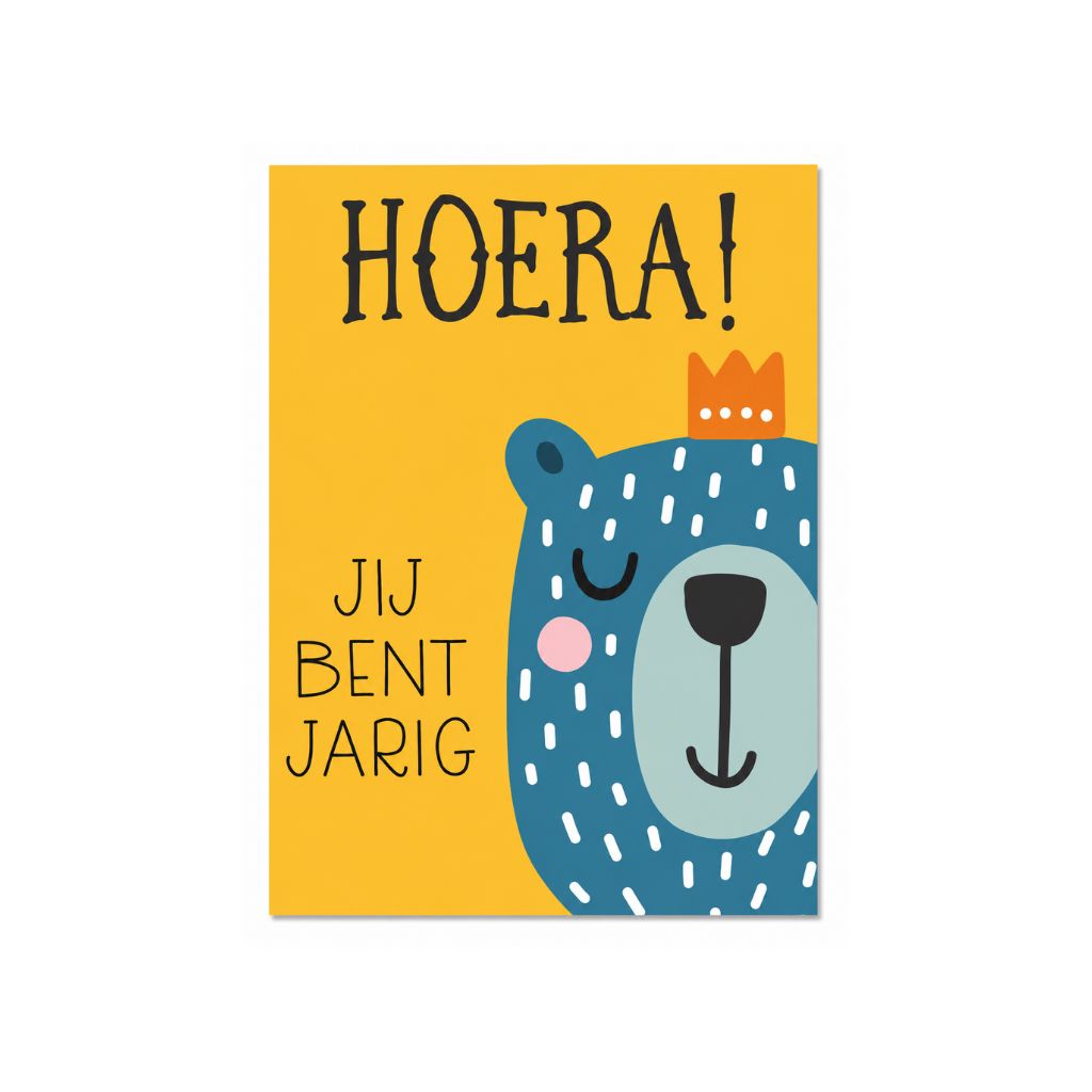 Wenskaart - Hoera jarig Beer - 1, NL