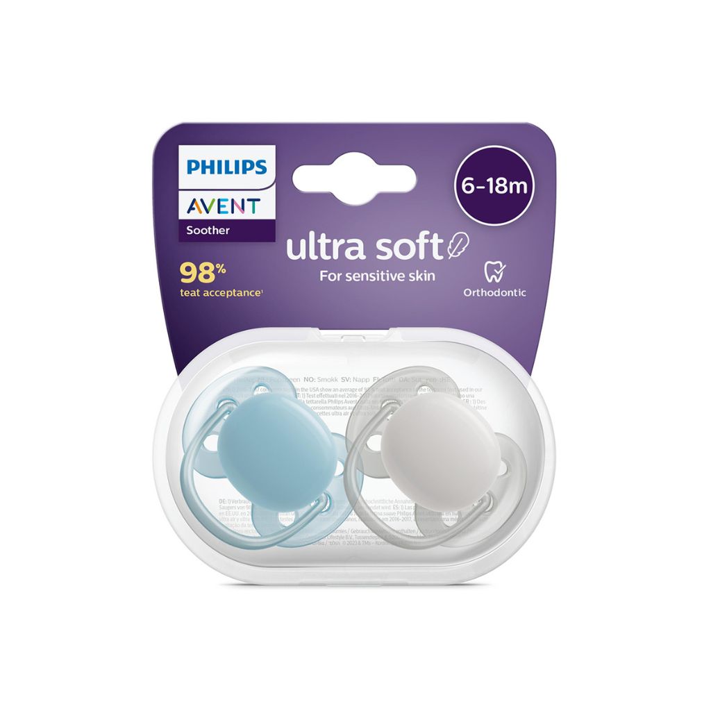Philips AVENT Fopspeen 6 - 18 maanden Ultra Soft grijs,blauw - 2 stuks