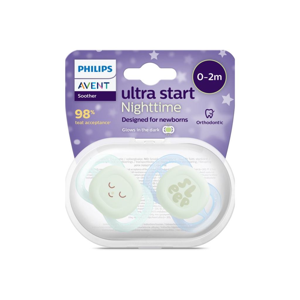 Philips AVENT Fopspeen + 0 maanden Ultra Start Night Mix munt/blauw, lila/perzik - 2 stuks