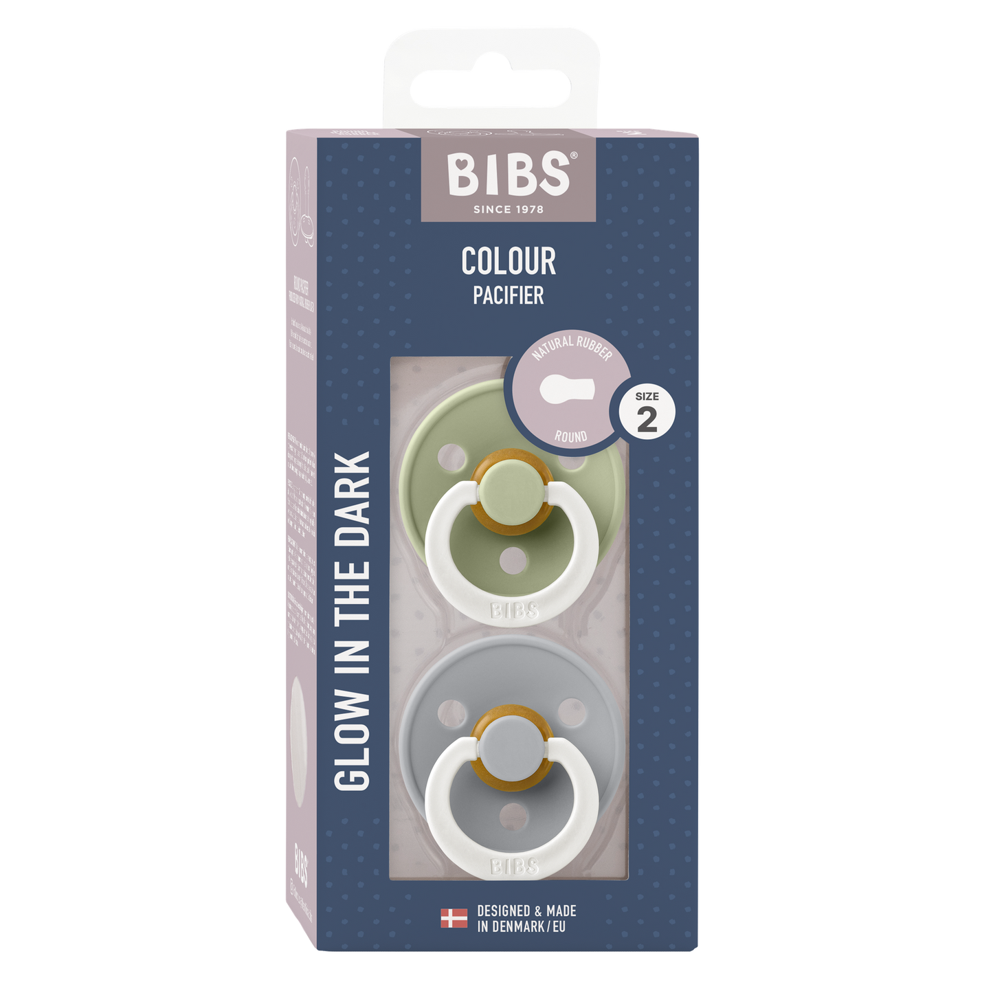 Bibs Sucette + 6 mois Glow in the dark Sage/Cloud - 2 pièces