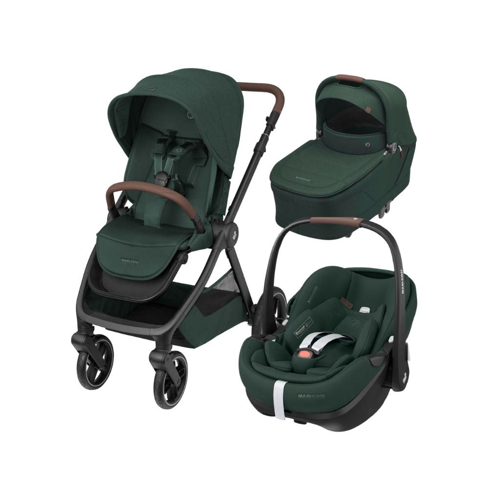 Maxi-Cosi Kinderwagen 5 in 1 Oxford Twillic Green + Sense draagmand + adapter + autostoel Pebble 360 pro 2 + basis Familyfix 360 Pro