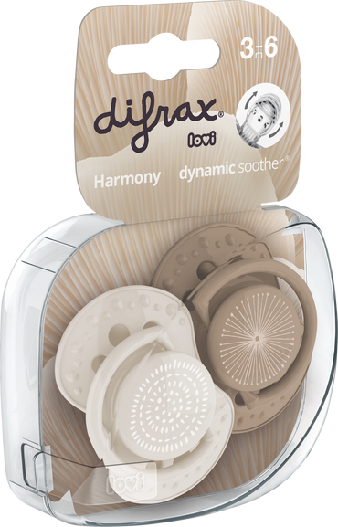 Difrax Fopspeen + 3 maanden LOVI Dynamic Harmony Cream/Light Brown - 2 stuks