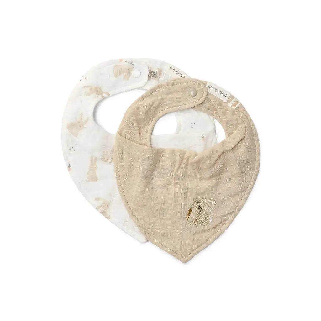 Little Dutch Bavoir bandana Newborn Naturals Baby Bunny blanc - 2 pièces