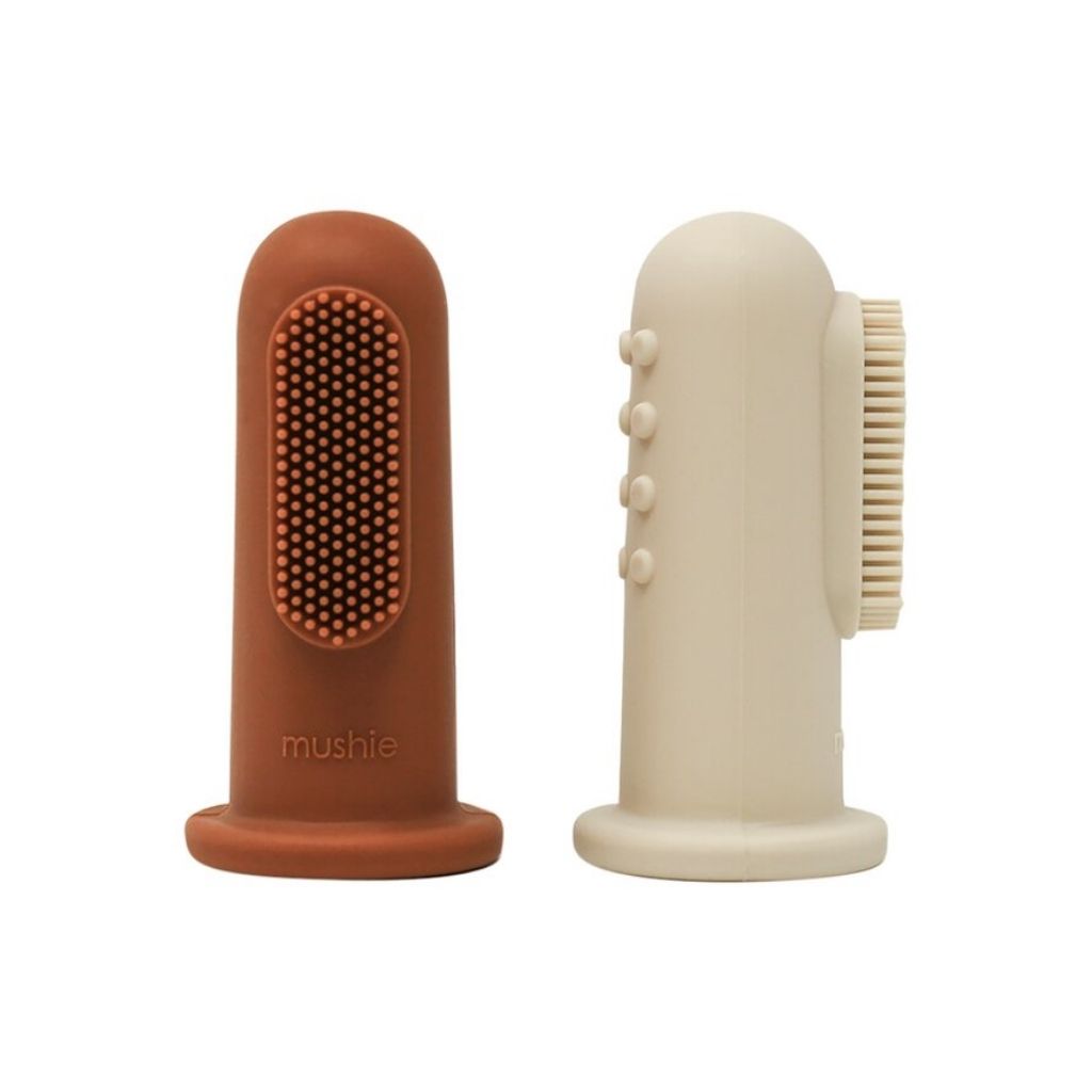 Mushie Brosse à dents de doigt Sand/Clay - 2 pièces