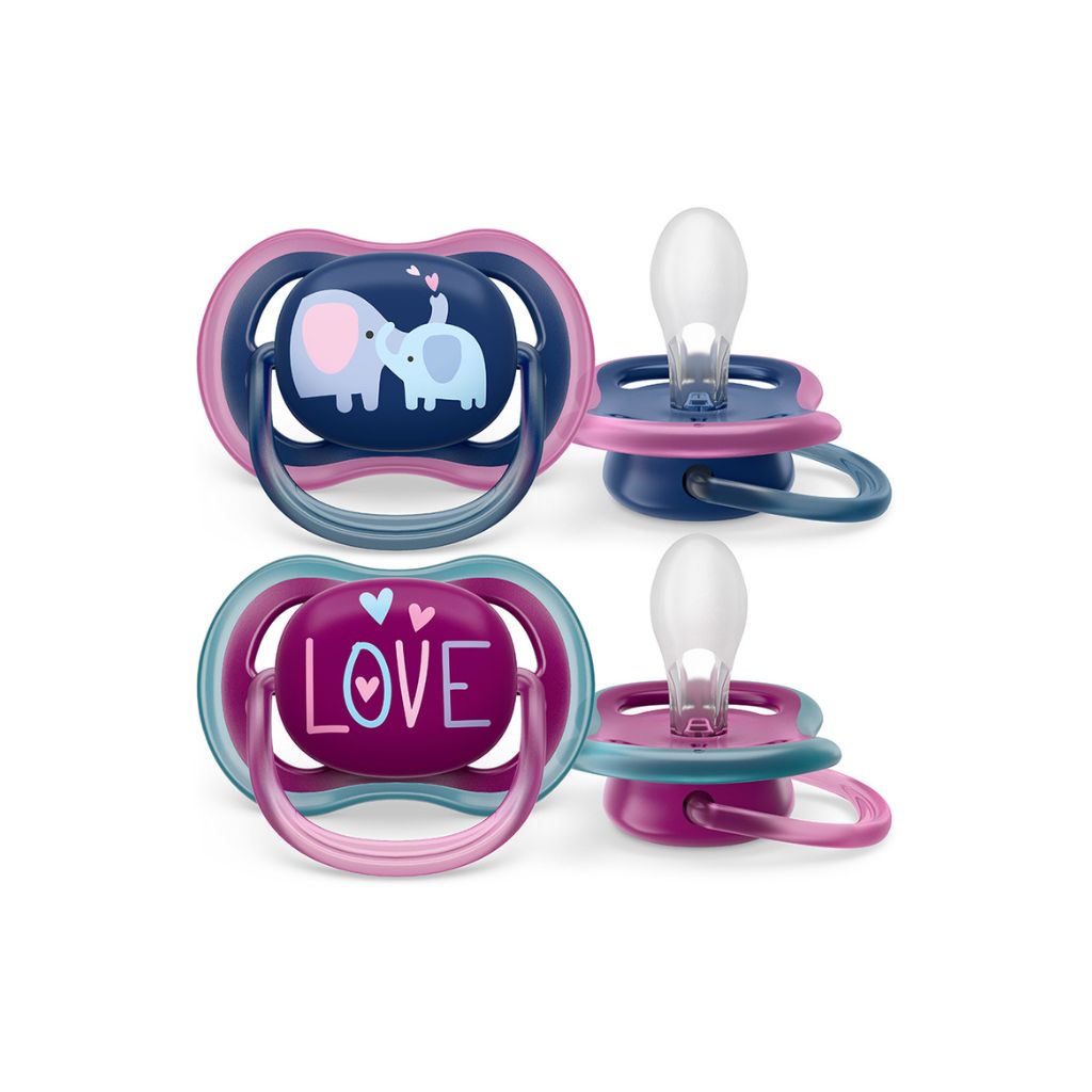Philips AVENT Fopspeen + 18 maanden Ultra Air Elephant, Love - 2 stuks
