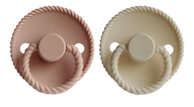 FRIGG Fopspeen 0 - 6 maanden Rope silicone Blush/Cream - 2 stuks