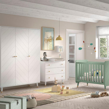 Jaxx Chambre de bébé 3 pièces (lit + commode + armoire 3 portes) Billy vert/blanc