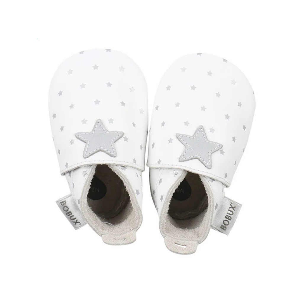 Bobux Chaussons Soft Soles Silver Star Print White 0-3 M