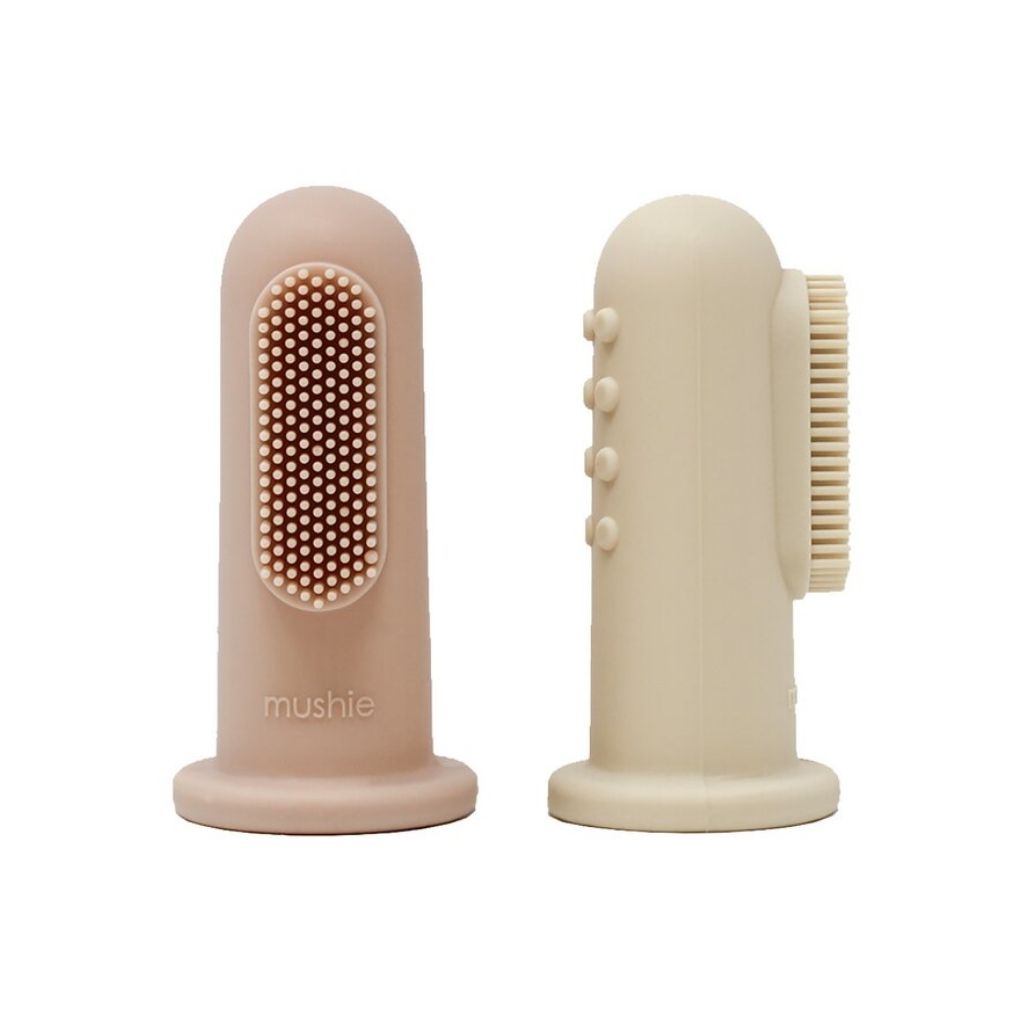 Mushie Brosse à dents de doigt Sand/Blush - 2 pièces