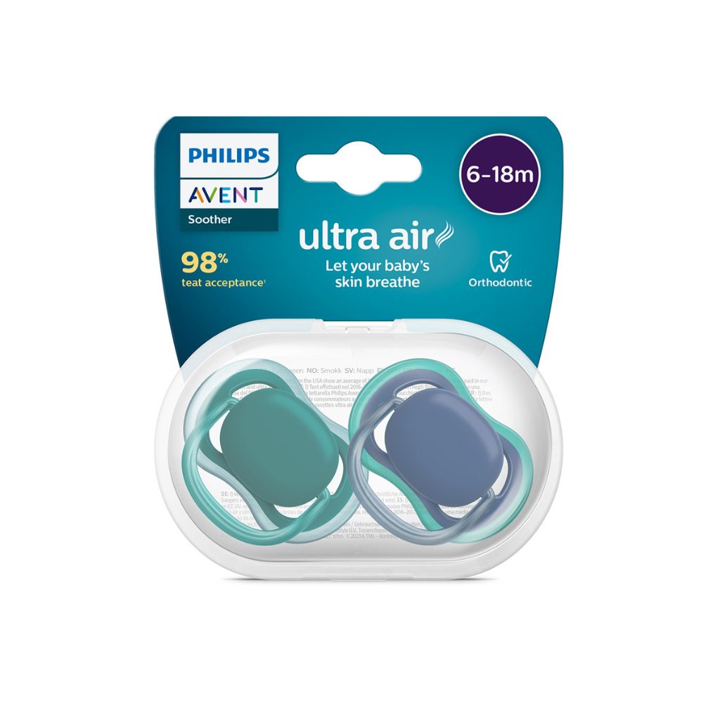 Philips AVENT Fopspeen + 6 maanden Ultra Air nachtblauw, groen - 2 stuks