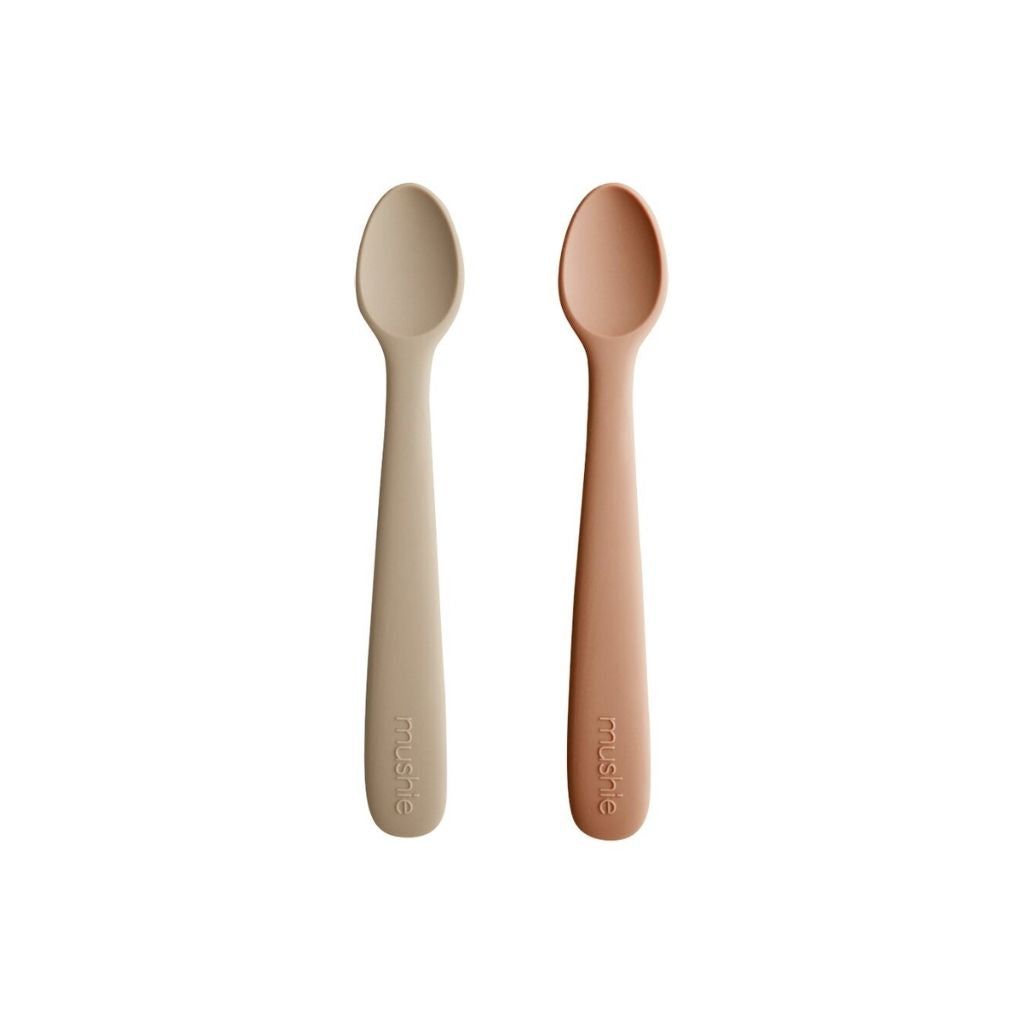 Mushie Cuillère en silicone Blush/Shifting Sand - 2 pièces