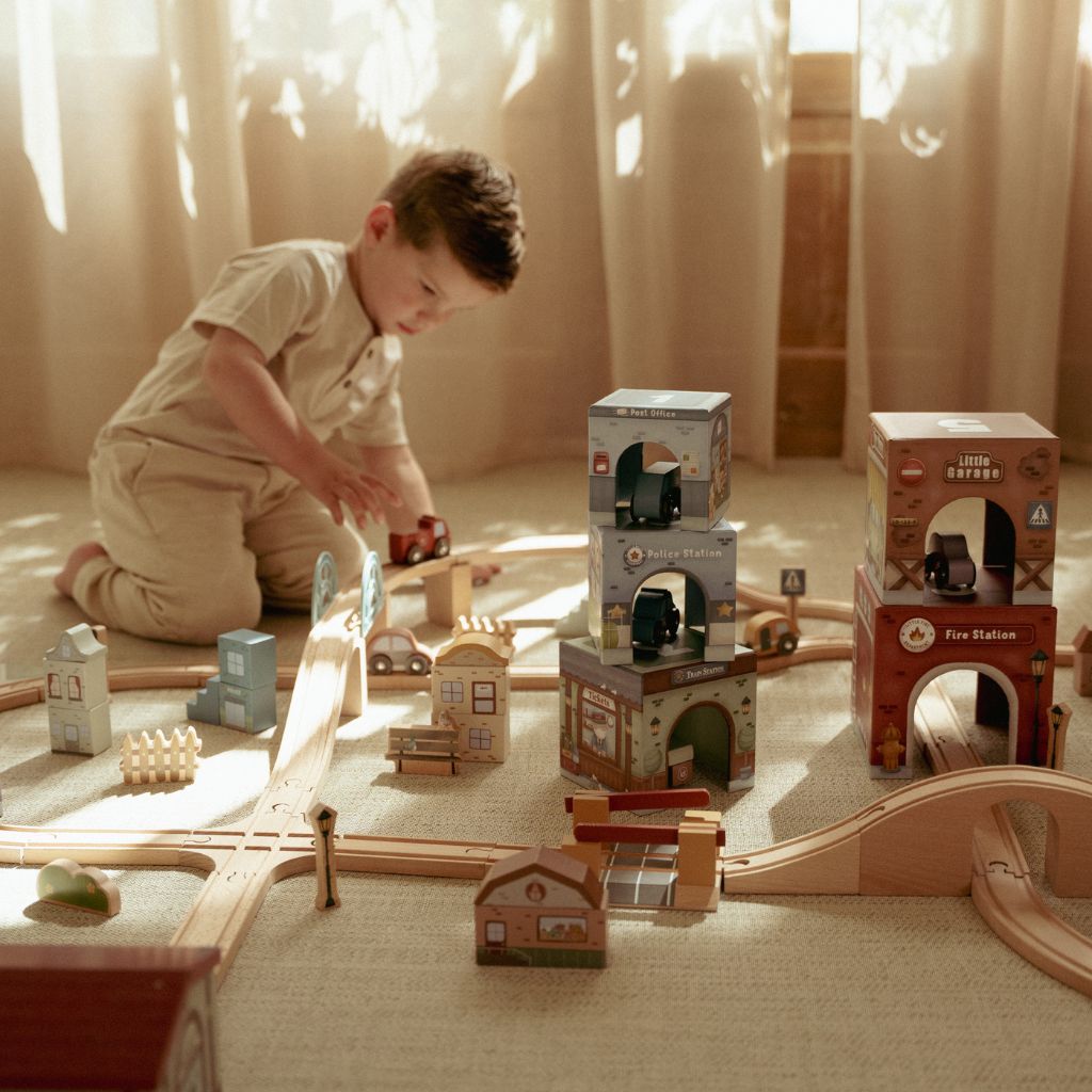 Little Dutch Stapelblokken met houten auto's