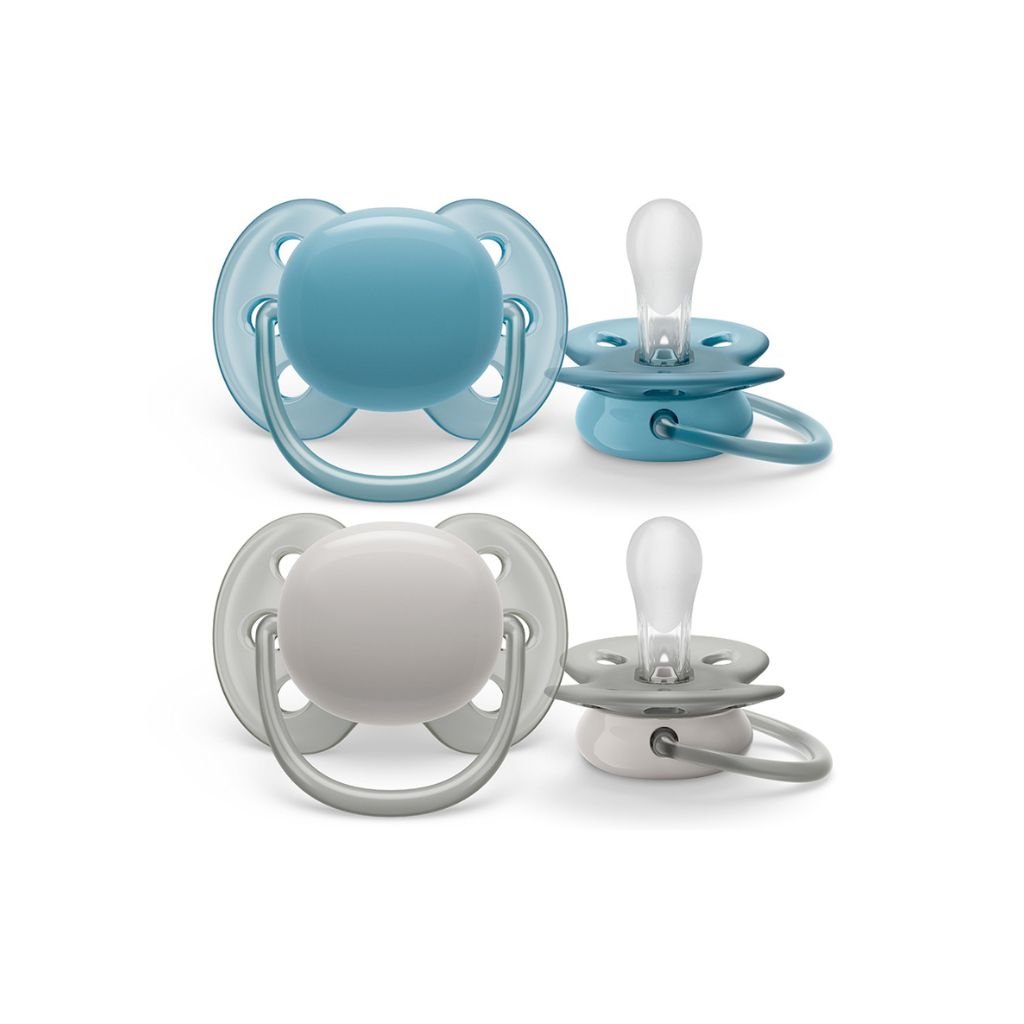 Philips AVENT Fopspeen 6 - 18 maanden Ultra Soft grijs,blauw - 2 stuks