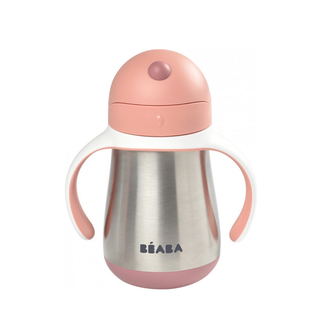 Drinkbeker met rietje, 250ml,  roestvrij staal, Old Pink, Beaba