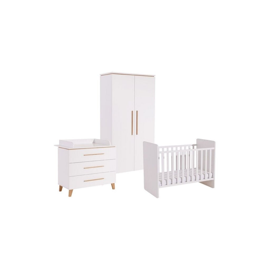 Transland 3-delige babykamer (meegroeibed + commode + kast met 2 deuren) Steffi wit