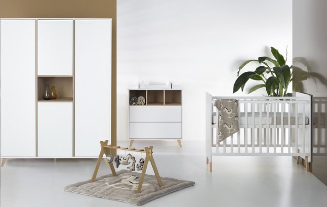 Quax 3-delige babykamer (bed + commode + kast met 3 deuren) Loft White