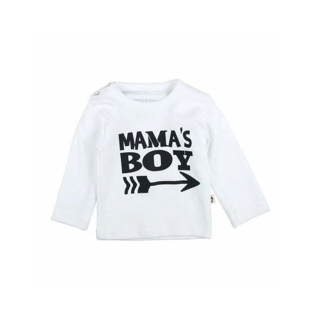 T-shirt, lange mouw, Mama's boy! , wit, maat 50-56