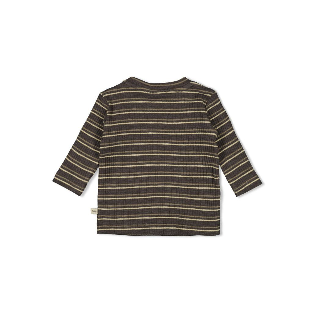 Feetje Tshirt lange mouw rib met streep - Rawrsome Anthracite melange Jongen