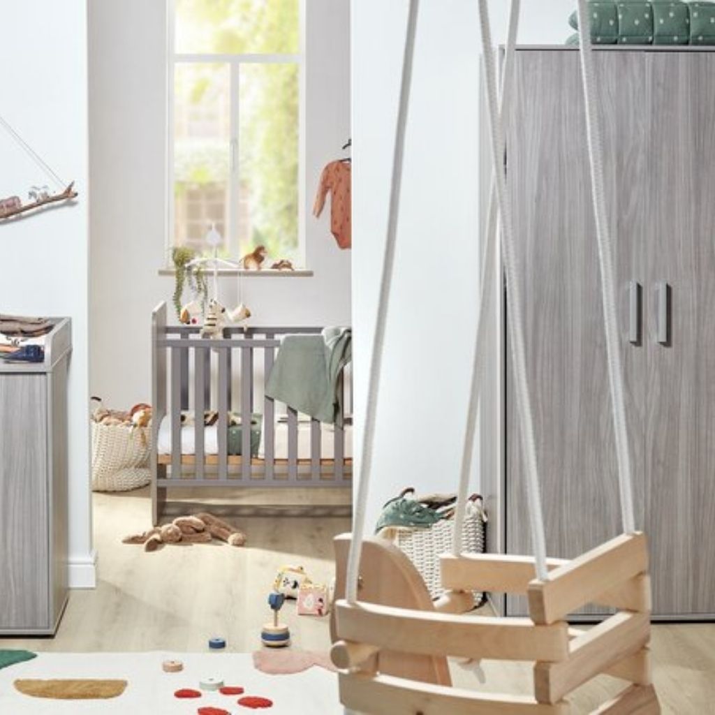 Transland Chambre de bébé 3 pièces (lit évolutif + commode + armoire 2 portes) Nolan