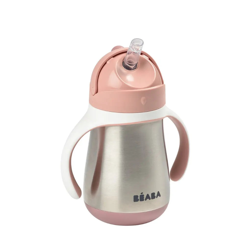Drinkbeker met rietje, 250ml,  roestvrij staal, Old Pink, Beaba