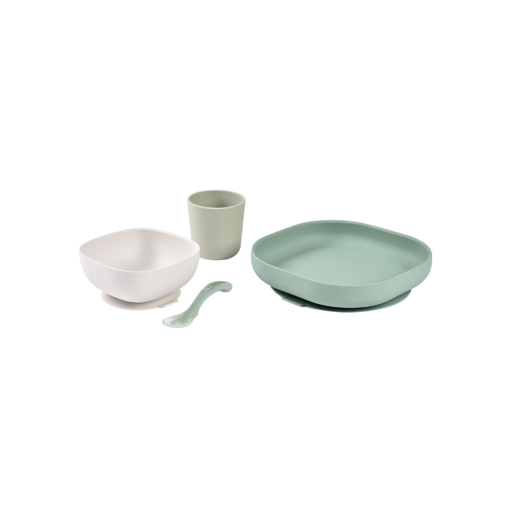 Béaba Set repas 4 pièces silicone Sage Green