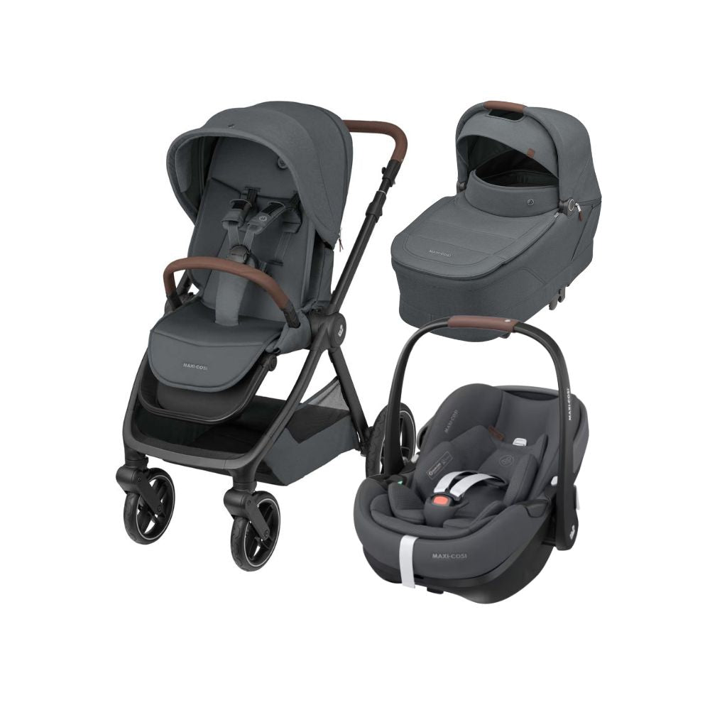 Maxi-Cosi Kinderwagen 5-in-1 Oxford Twillic Graphite + Sense draagmand + adapter + autostoel Pebble 360 pro 2 + basis Familyfix 360 Pro