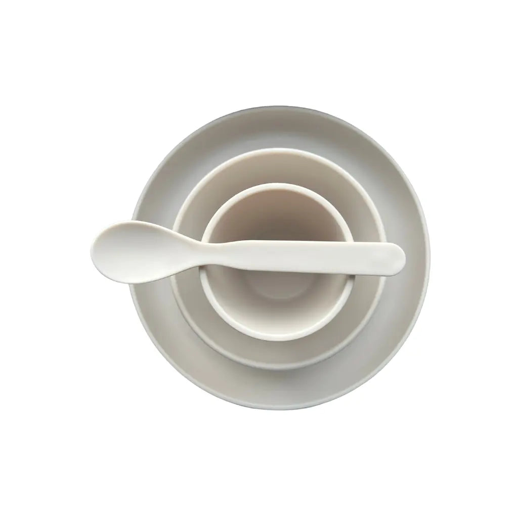 Dreambee Coffret cadeau bol, assiette, gobelet, cuillère Essentials beige