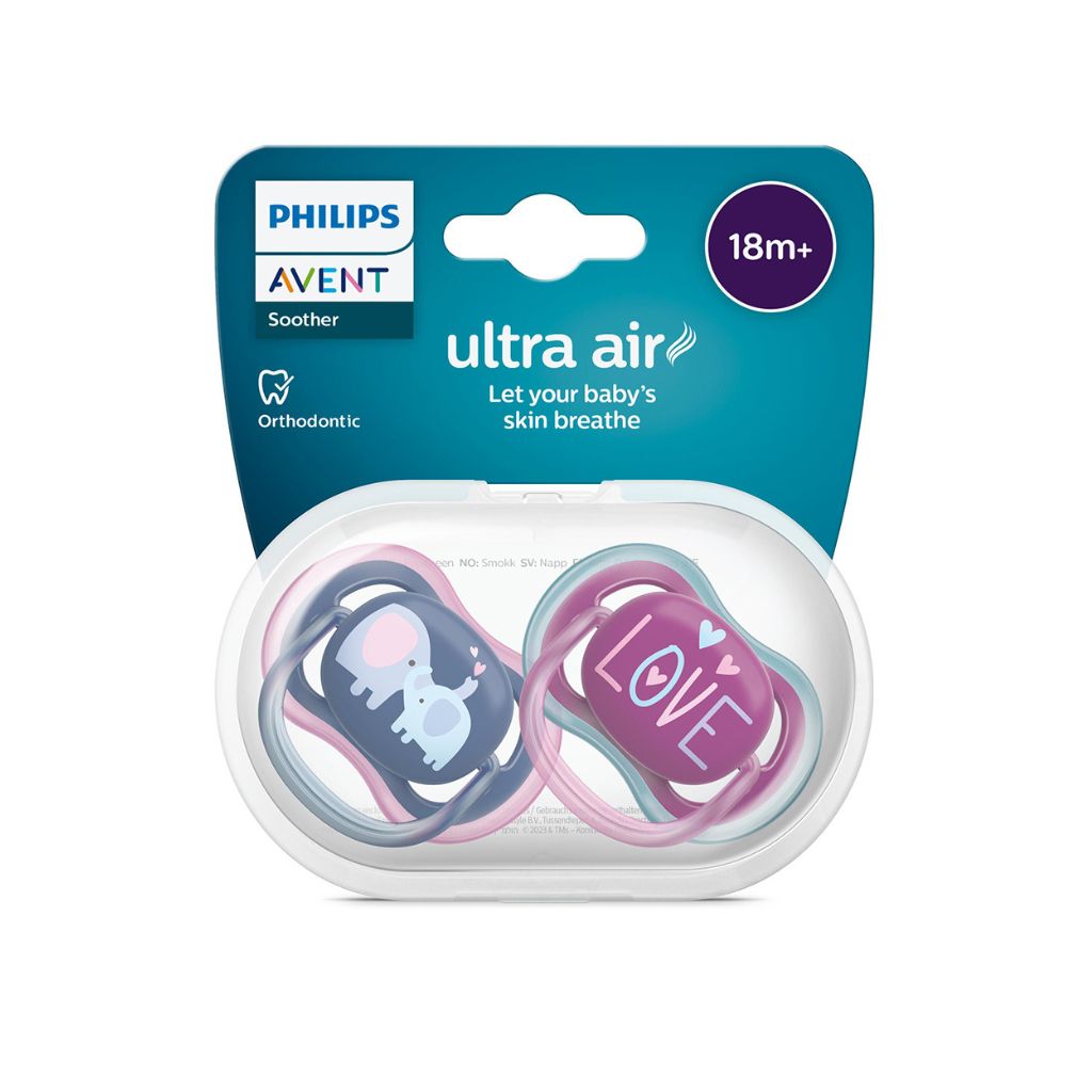 Philips AVENT Fopspeen + 18 maanden Ultra Air Elephant, Love - 2 stuks