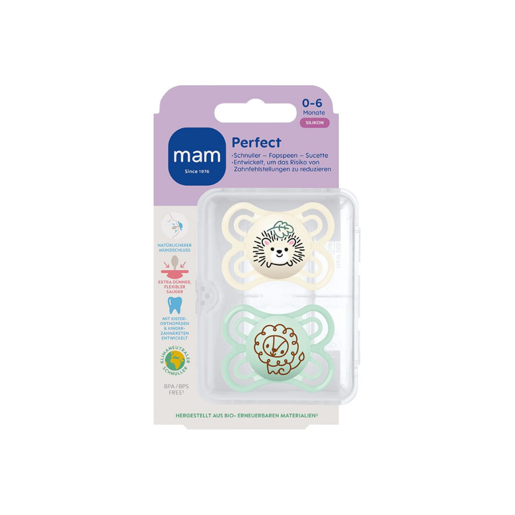 MAM Fopspeen + 0 maanden Perfect Silicone beige/groen - 2 stuks