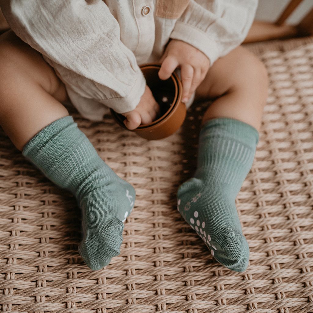 KipKep antislip bijf sokken 1 paar, m 12-18, calming green, Uniseks