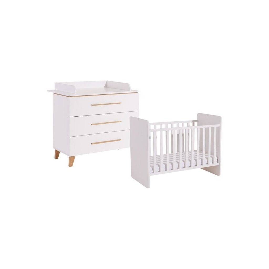 Transland Chambre de bébé 2 pièces (lit évolutif + commode) Steffi blanc