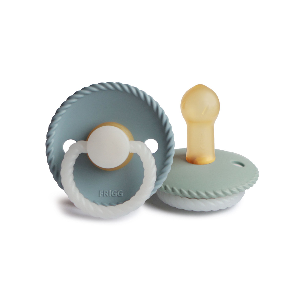 FRIGG Fopspeen 6 - 18 maanden Rope Night latex Stone Blue/Sage - 2 stuks