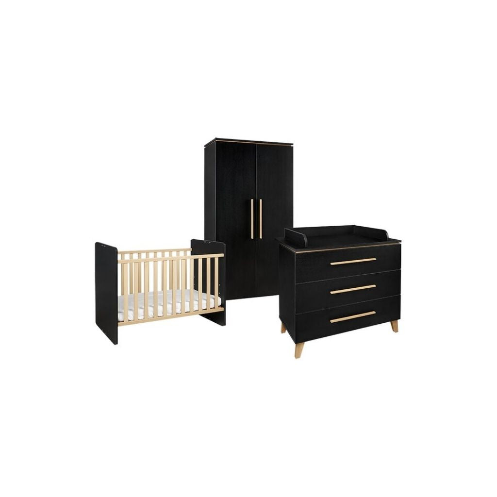 Transland 3-delige babykamer (meegroeibed + commode + kast met 2 deuren) Steffi zwart