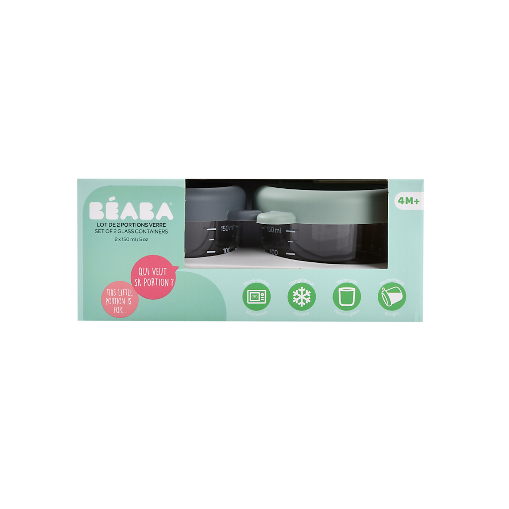 Béaba Pot de conservation Mineral/Sage Green 150 ml - 2 pièces