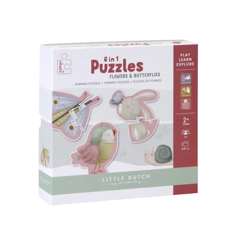 Vormen puzzels, FSC, Flowers & Butterflies, Little Dutch