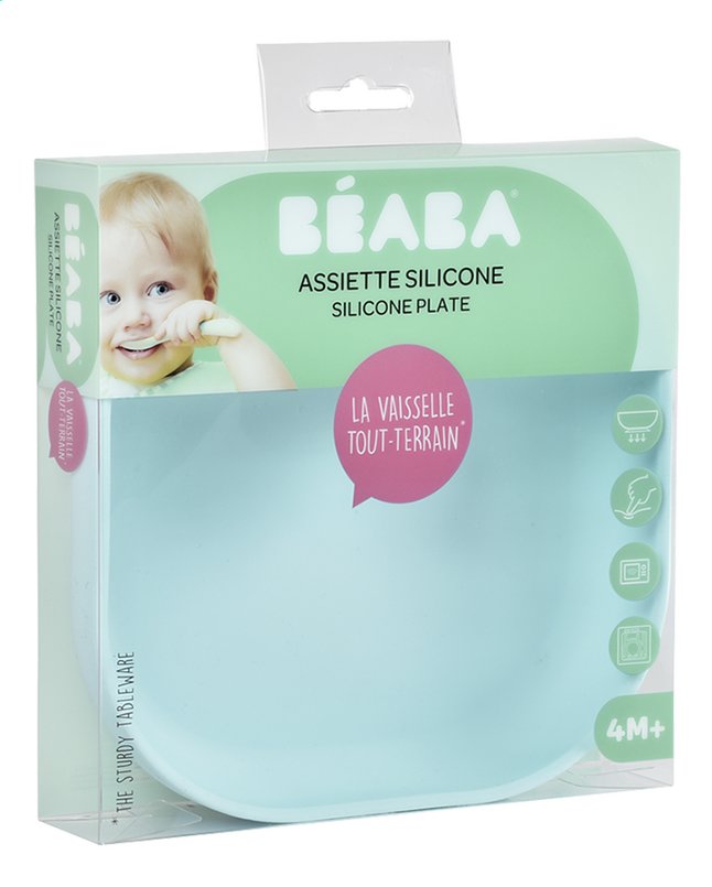 Béaba Assiette plate silicone avec ventouse bleu